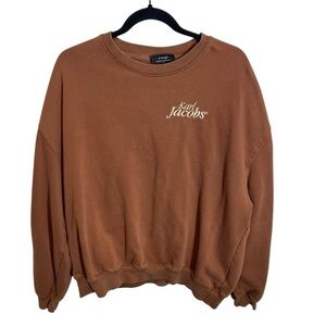 Karl Jacobs Men's Embroidered Crew Knit Sweatshirt Pullover Size XL brown